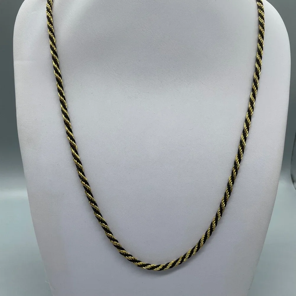 Trifari Vintage Gold Tone‎ and Black Twisted Rope Chain Necklace 24 Inch